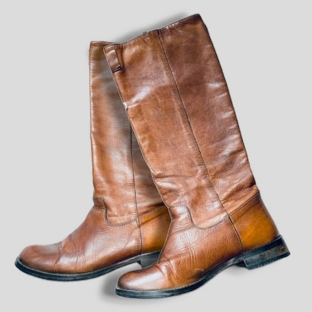 Italian Belted Genuine Leather Brown Riding Boot- Size Euro 37 - Picture 2 of 16